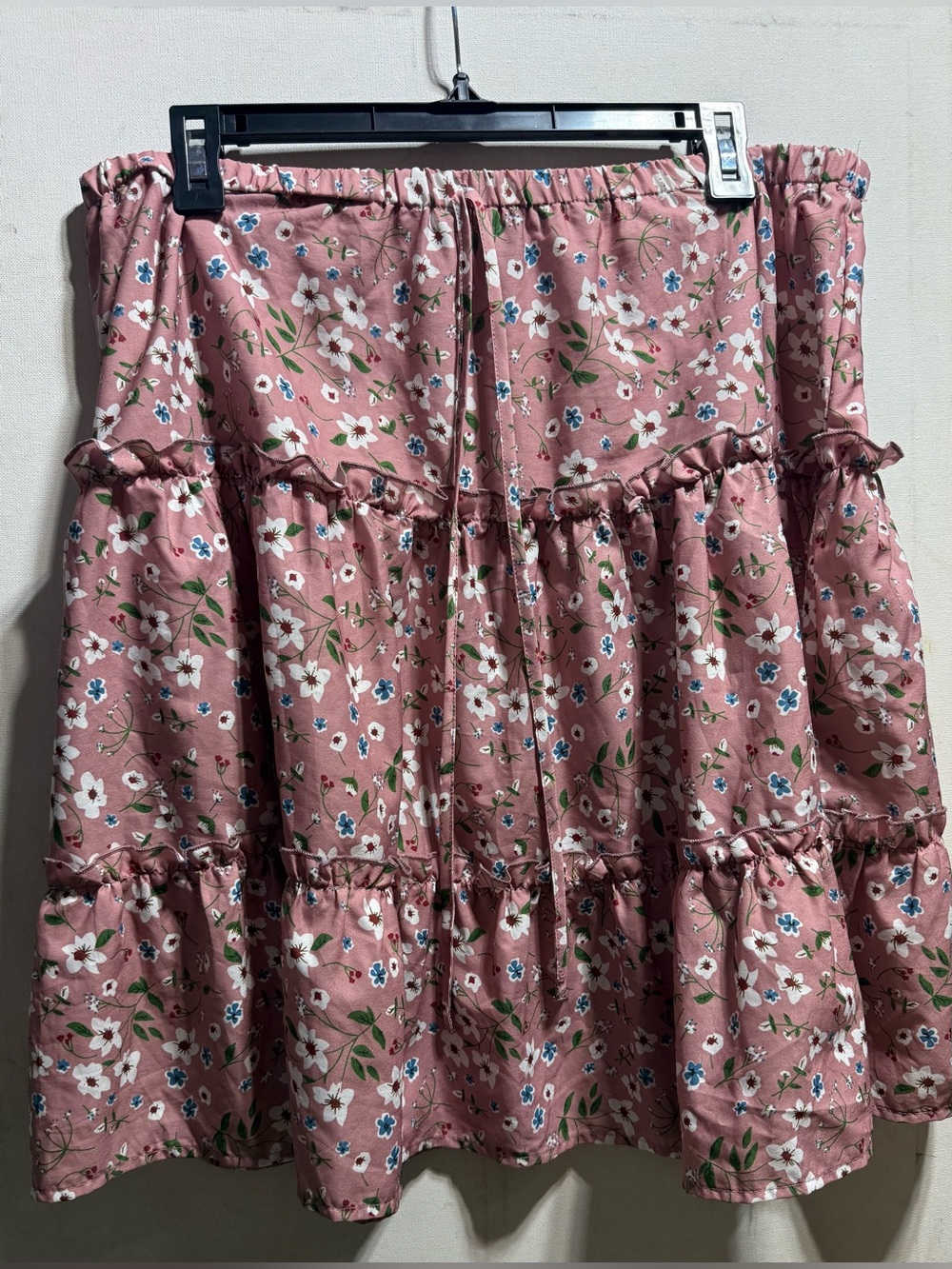 SHEIN Curve Dusty Pink Floral Tiered A-Line Skirt Size-1XL